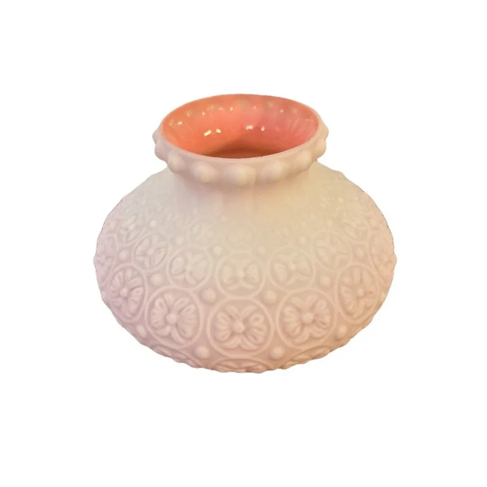 Case Glass Embossed Floral Daisy Dot Pink Inside Satin Kerosene Oil Lamp Shade